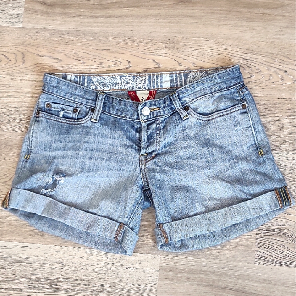 3/$25 Lucky Brand Jeans Flower Child Denim Rolled Cuff Low Rise Shorts Y2K